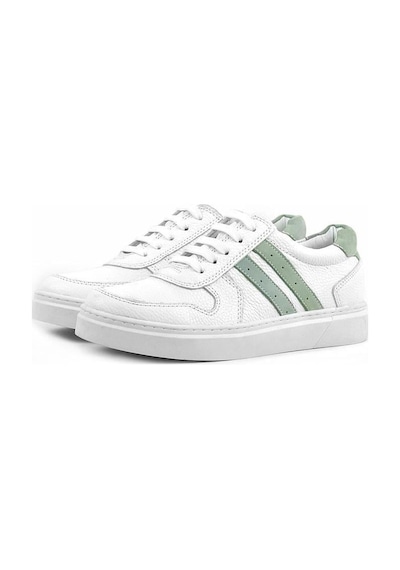 Rakerplus Hakiki Deri Beyaz Yeşil Bağcıklı Fermuarlı Çocuk Sneaker Beyaz
