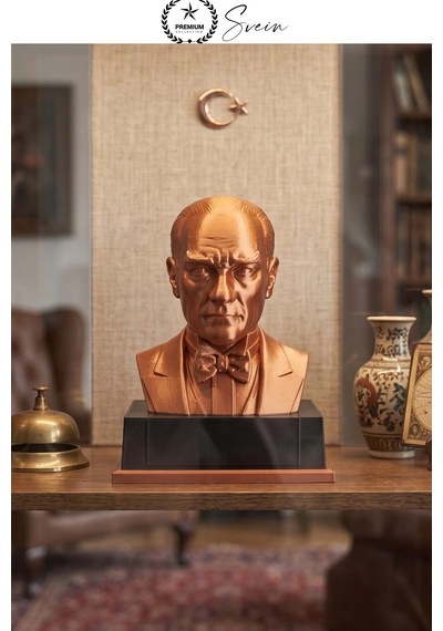 Atatürk Mustafa Kemal Atatürk Büstü 3d Baskı Dekorasyon Biblo Bakır Renk Premium Tasarım Şık Obje E