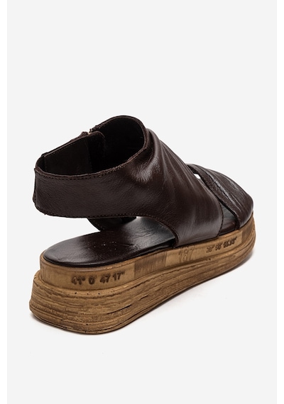 Luvishoes Lunas Kahverengi Hakiki Deri Yandan Fermuarlı Kadın Sandalet Kahverengi