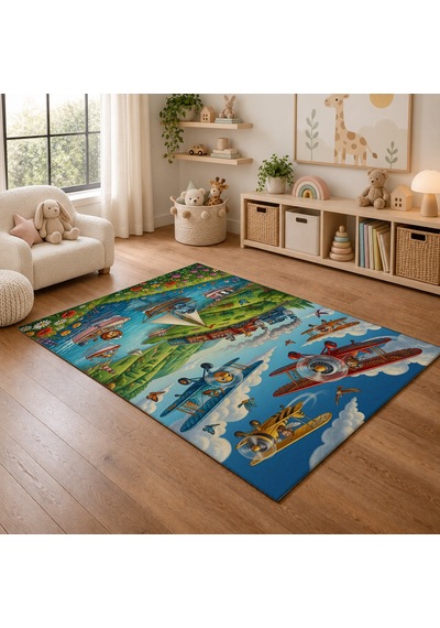 Kartela Halı Sevimli Yol Arkadaşları Kaymaz Taban Çocuk Oyun Halısı - 60 x 90 CM