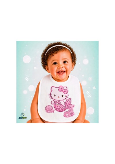 Deniz Kızı Hello Kitty Keten Bebek Mama Önlüğü Yumuşak - Emici - Yıkanabilir - Özel Tasarım P043 Çok Renkli