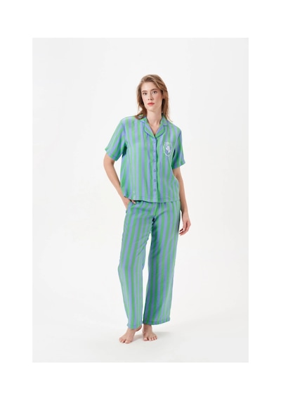 Angbutik Pjs 29043 Kadın Düğmeli Pijama Takımı Yeşil