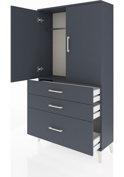 Arges Dolap Tek Raflı 3 Çekmeceli Tek Askılı 88x30x163 Antrasit-antrasit Antrasit