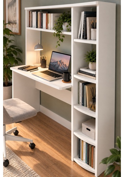 Sulorahome Kitaplıklı Çalışma Masası Beyaz