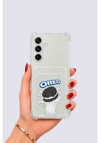 Hepsi Samsung Galaxy Uyumlu S24 Kartlıklı Oreo Desenli Kılıf Najmaddin Çok Renkli