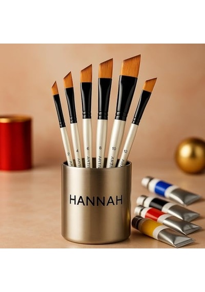 Hannah Resim Fırça Seti Yan Kesik Uçlu Akrilik Yağlıboya Suluboya Beyaz 6 Parça Fırça Seti