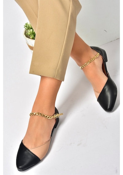 Fox Shoes Siyah/ten Zincir Detaylı Kadın Babet P726054509 Siyah