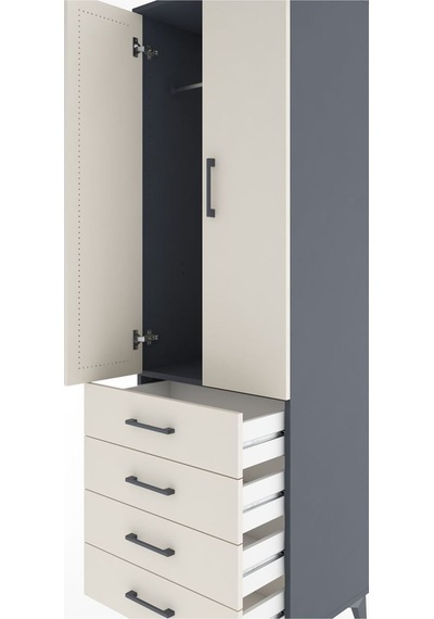 Hyperion Dolap Tek Raflı 4 Çekmeceli Tek Askılı 60x44x195 Ant... Antrasit