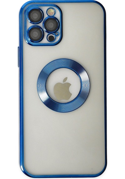 Apple Uyumlu  iPhone 12 Pro Kapak Yanları Renkli Lens Korumalı Logo Gösteren Şeffaf Luxury Kılıf - Gold