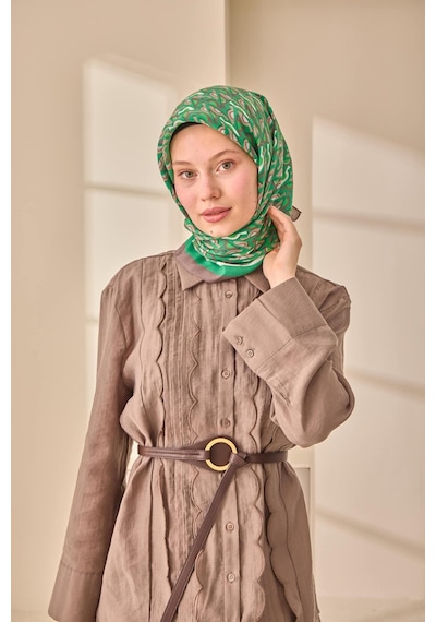 Silk Home Aura Eşarp 140006-15 Koyu Vizon, Beyaz, Yeşil, Vizon