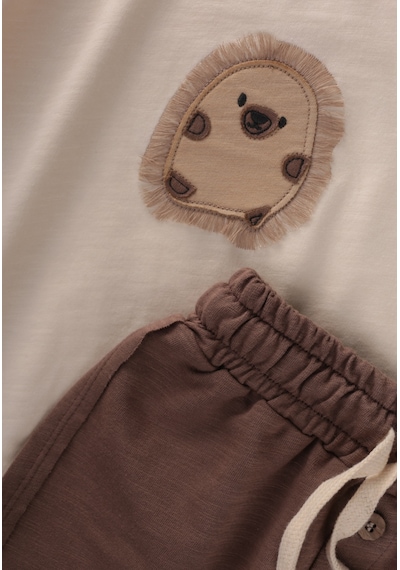 Cigit Kirpi Aplikeli T-shirt Takım 1-5 Yaş Ekru
