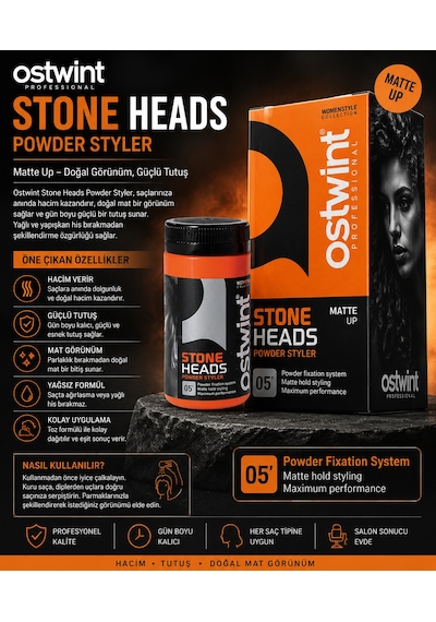 Professional Stone Heads Powder Styler 20 Ml Mat Görünümlü Hacim Veren Saç Şekillendirici Pudra Açık