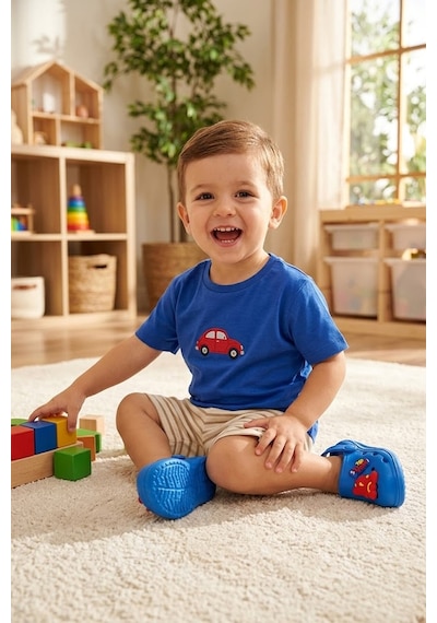 Elit Mys303 Bebe Erkek Çocuk Emojili Sabo Terlik Saks Saks Mavi