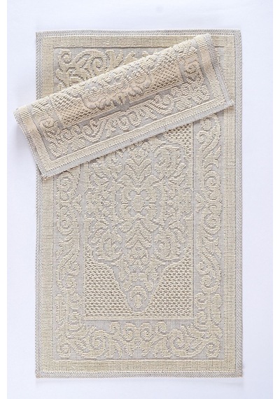 2 Li Bukle Banyo Takımı Banyo Tekstili/modern/doğal/sade/şık Kaymaz Taban -1071 Krem