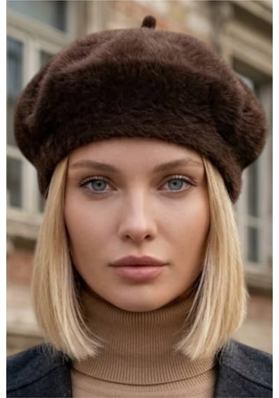 Uniquetrenders Kadın Peluş Kışlık Fransız Ressam Bere Kahverengi