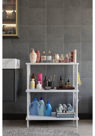 3 Raflı Çevir Tak Beyaz Telli Metal Gövdeli Çok Amaçlı Banyo Rafı Ve Organizer Raf Banyo Dolabı Beyaz