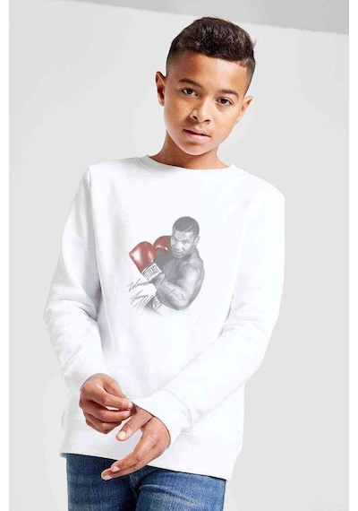Tshirthane Mike Tyson Imza Baskılı Unisex Çocuk Beyaz Sweatshirt Beyaz