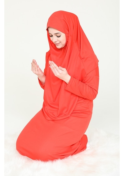 Gelince Çantalı Namaz Elbisesi Oranj 4486 Turuncu