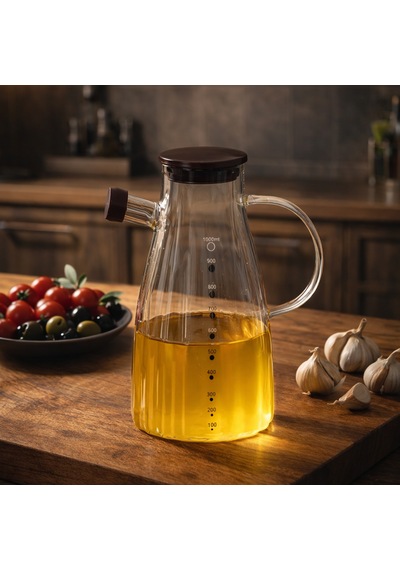 Porsima Lm-0053 Alvera Kapaklı Borosilikat Cam Yağlık Sirkelik Yağdanlık 1000ml Şeffaf
