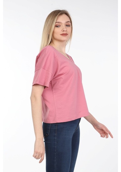Neslice Kadın Oversize Çift Taraf V Yaka T-Shirt
