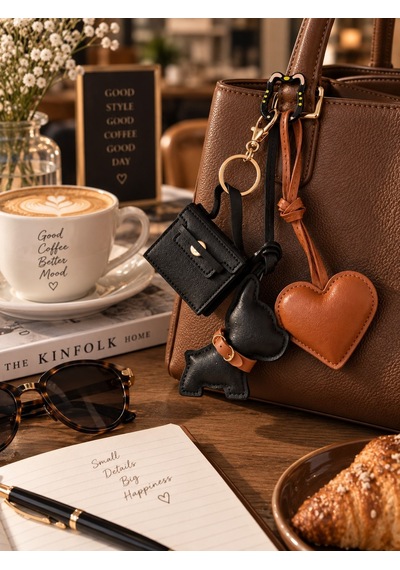 Siyah Köpek Figürlü Çanta Charm Mini Çanta Ve Kalp Detaylı Bag Charm Çanta Süsü Anahtarlık