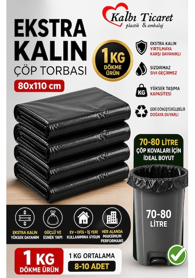 Ekstra Kalın Çöp Torbası 80x110 Cm Siyah Çöp Poşeti 1 Kg Dökme Ekstra Kalın Çöp Torbası 80x110 Cm Siyah Çöp Poşeti 1 Kg Dökme