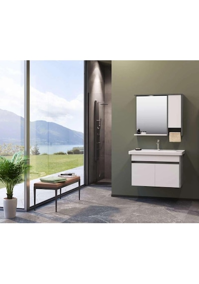 Orka Aydos 85 Cm Mdf Retro Gümüş/Beyaz Banyo Dolabı Takımı Çok Renkli
