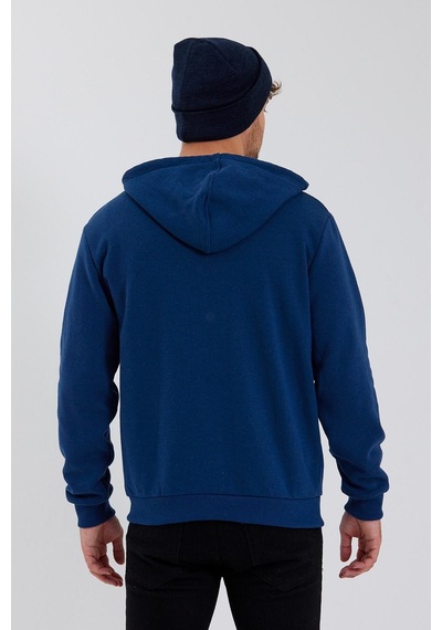 Polostate Erkek Fermuarlı Kanguru Cep 3 İplik Sweatshirt İndigo