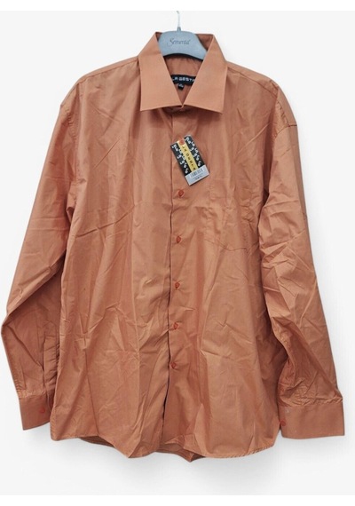 Xl/2xl Büyük Beden Sert Yakalı Cepli Pamuk Uzun Kollu Erkek Gömlek Kiremit Rengi Turuncu
