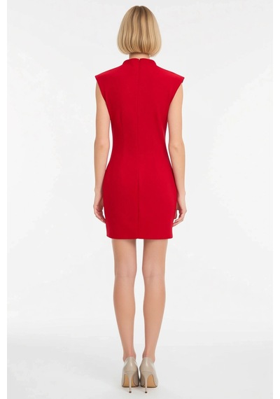 Benerly Kadın Kolsuz Dik Yaka Bodycon Mini Elbise Esnek Dokuma Astarsız K Kırmızı
