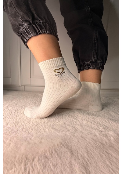 Ozzy Socks 3 Çift Kadın Taş Detaylı Dikişsiz & Takviyeli Patik Çorap Mavi
