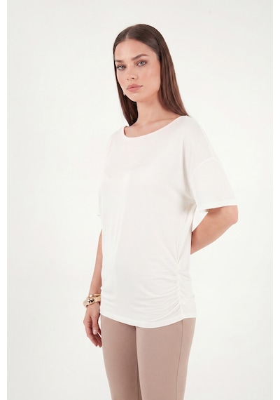 Lela Standart Fit Drape Detaylı Yarasa Kol T Shirt Bayan T Shirt 5866962 Ekru
