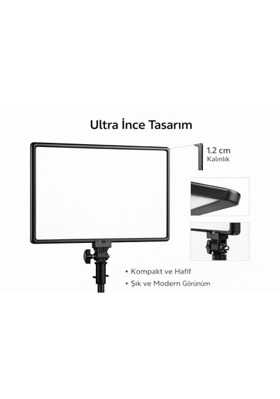 Kare Soft Işık Profosyonel Led Panel Makeup Fotoğraf Video Çekim Işığı Güçlendirilmiş Tripod 2.10 Cm Siyah