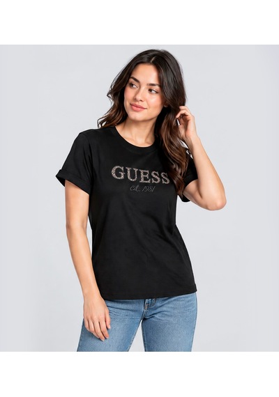 Guess Leopard Regular Fit Kadın T-shirt W6bı22k6042 Siyah