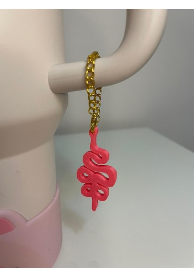 Yılan Model Quencher Termos Bardak Aksesuarı Zincirli Dekoratif Süs Pembe
