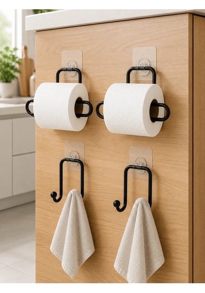 Lb Yapışkanlı Banyo Düzenleme Seti 2 Rulo Tutucu 2 Havlu Askılığı 4 Parça Çok Renkli