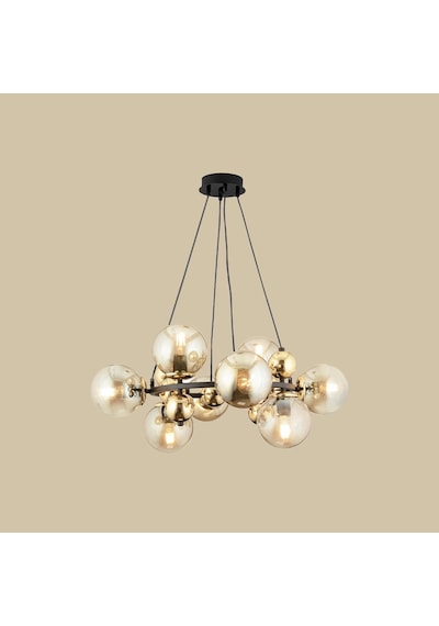 Sekizli Yuvarlak Camlı Avize Siyah-gold 70x75 Cm Çok Renkli