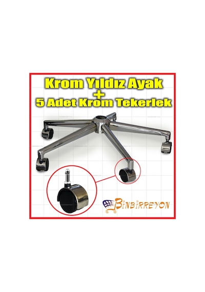 Krom Ofis Koltuğu Ayak Seti Lux Krom Ayak Krom Tekerlekler BE072