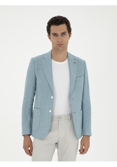 Cacharel Aqua Slim Fit Keten Karışımlı Ceket Mavi