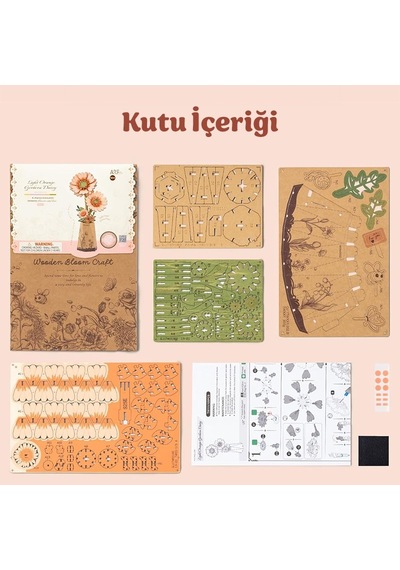 Rowood Tw111 Gerbera Çiçeği Light Orange Gerbera Dıy Minyatür Maket Model Set Ahşap 3d Wooden Puzzle 3d Model Kit Ahşap Maket Dekoratif Hobi Seti