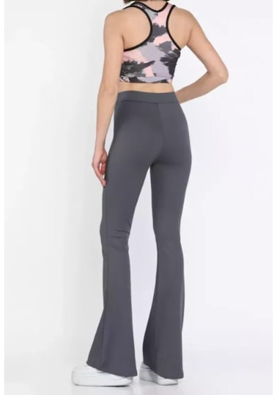 Unika Boutique Füme Yüksek Bel Kemerli Ispanyol Geniş Paça Scuba Krep Kumaş Tayt