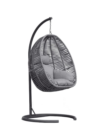 Noa Home Minderli Rattan Salıncak, Bahçe Salıncağı, Balkon Salıncağı, Teras Salıncağı, Armut Salıncak, Gri