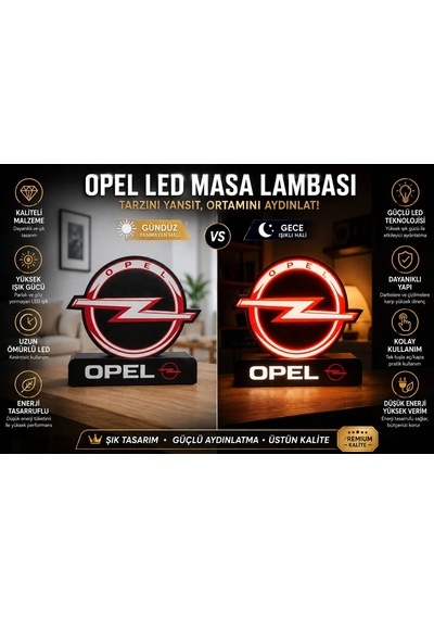 Opel Masa Lambası , Opel Logolu Led Işıklı Masa Lambası , Opel Gündüz Gece Masa Lambası Siyah