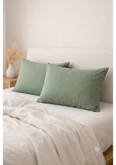 Faralya Life %100 Pamuk 2'li Yastık Kılıfı 50x70 Cm Yumuşak Dokulu Terletmeyen Dayanıklı Ev Otel Tipi Nefes Alabilen Kapaklı Yastık Kılıfı Açık Yeşil