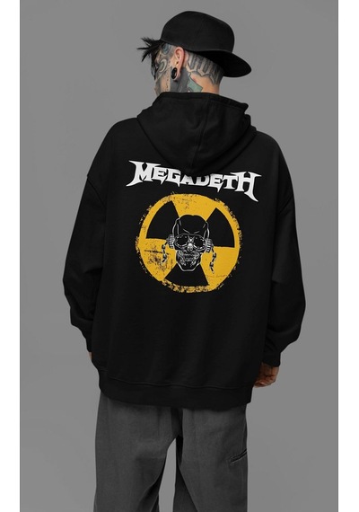 Sevbano Megadeth Müzik Grubu Baskılı Unisex Oversize Rock Metal Hoodie Siyah