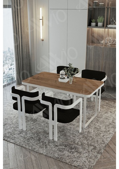 Avvio Mitra Metalayak Tokyo Demonte Sandalye 80x120 Yemek Masası Mutfak Masası 4 Kişilik Akça