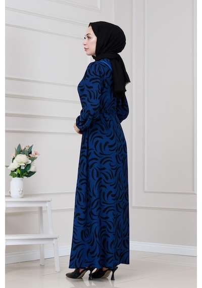 Sevitli Beli Tünelli Karin Elbise-saks Mavi-5329 Saks Mavi