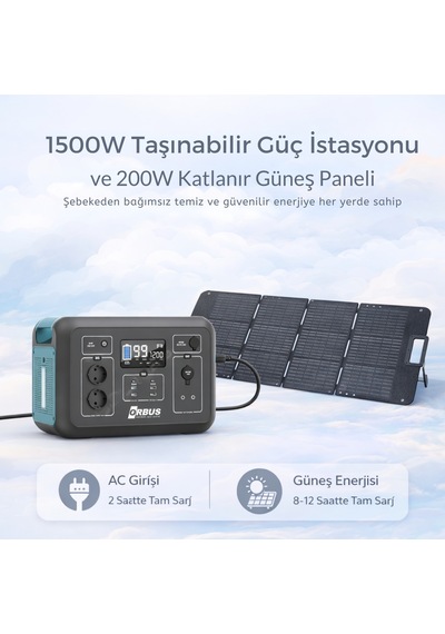 Orbus 1200w Güç Kaynağı 100w Katlanır Güneş Paneli
