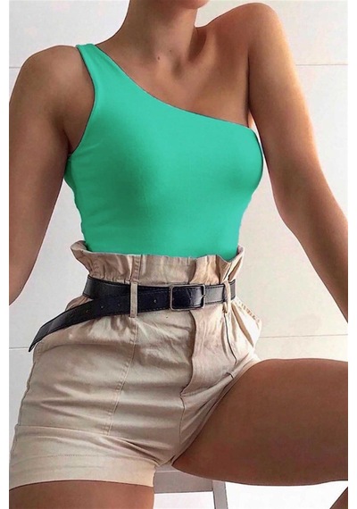 Madmext Mad Girls Tek Omuz Yeşil Askılı Body Mg325-yeşil