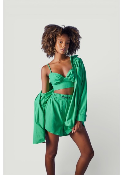 Holly Lolly Oversize Model Düğme Kapamalı Leti Gömlek Yeşil